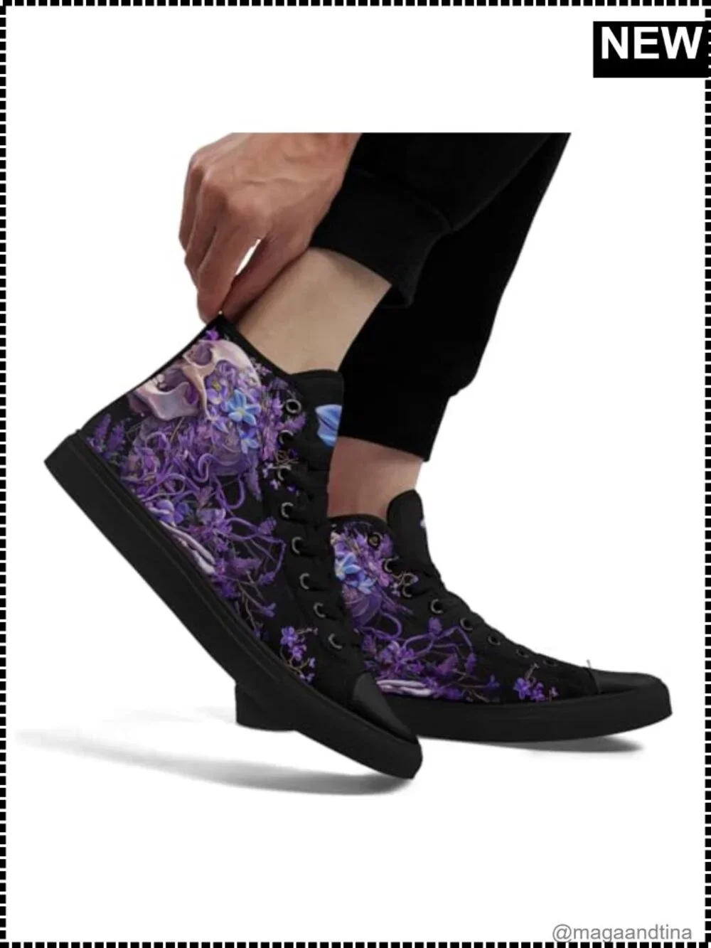 High Top Canvas Sneakers Skull Floral Lightweight Casual Goth Skate Shoes